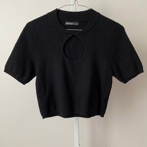 Aster sz L Black Knit Keyhole Cutout Short Sleeve Crop Top Y2K‎